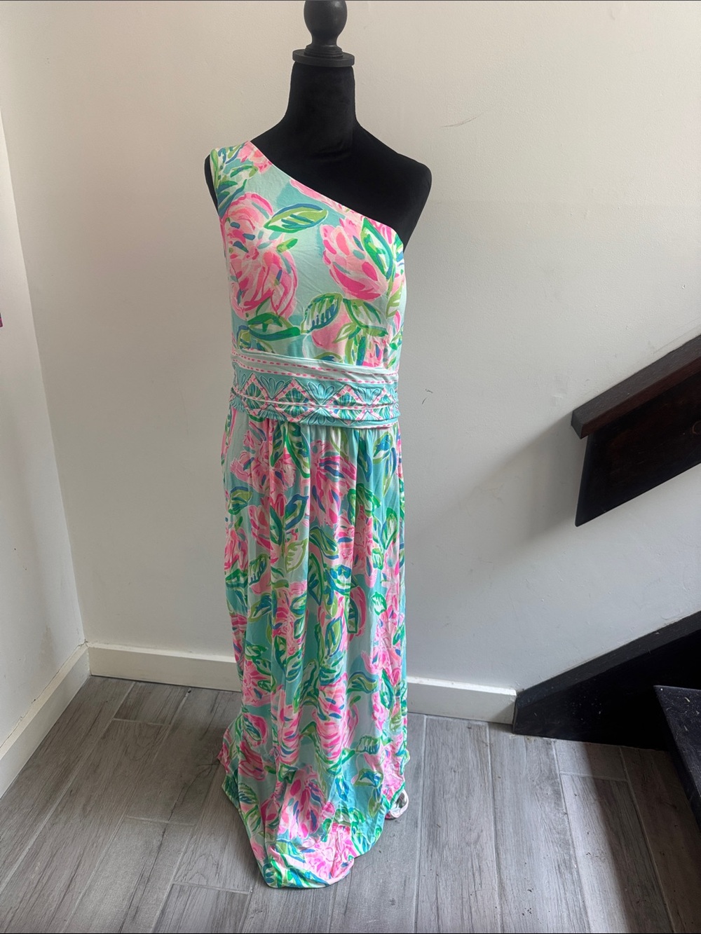 Lilly Pulitzer One-Shoulder Floral Maxi Dress in Pink & Aqua